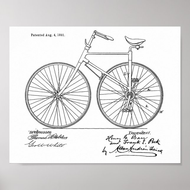 Impresión de arte de diseño de bicicletas de época (Frente)