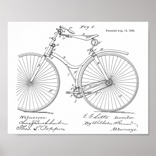 Impresión de arte de diseño de bicicletas de época (Frente)