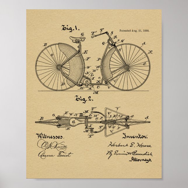Impresión de arte de diseño de bicicletas de época (Frente)