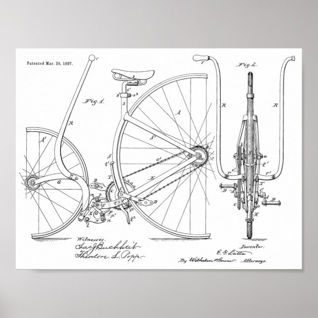 Impresión de arte de diseño de bicicletas de época (Frente)