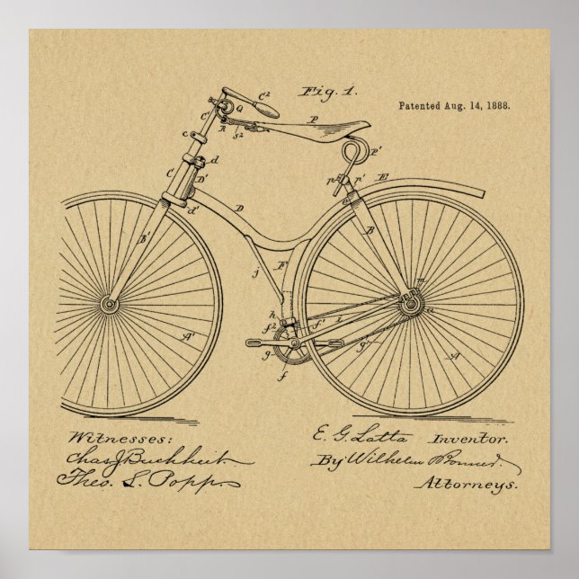 Impresión de arte de diseño de bicicletas de época (Frente)