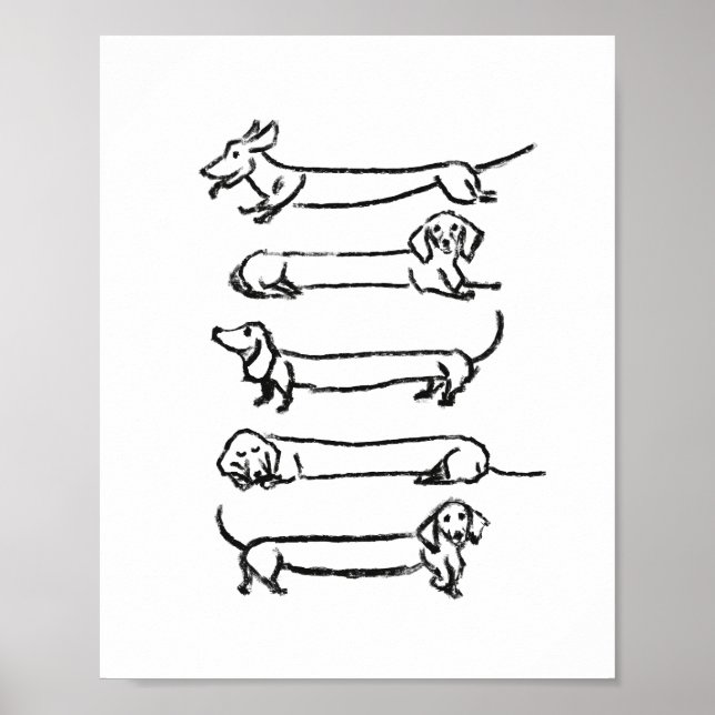 Impresión de arte de esbozo de Dachshund minimalis (Frente)