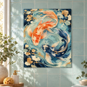Impresión de arte de estanque de koi albaricoque