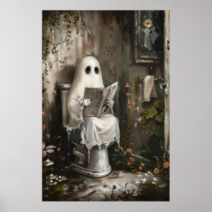 Impresión de arte de fantasma leyendo periódico, c