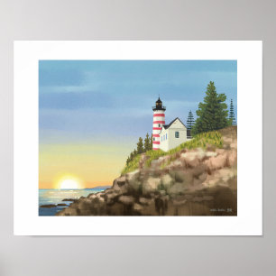 Impresión de arte de faro y atardecer