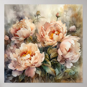 Impresión de arte de flores de peonía