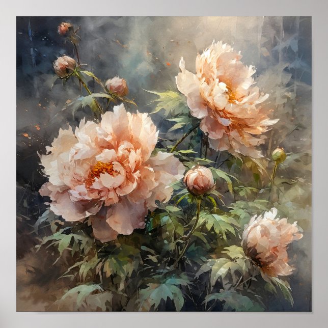Impresión de arte de flores de peonía (Frente)