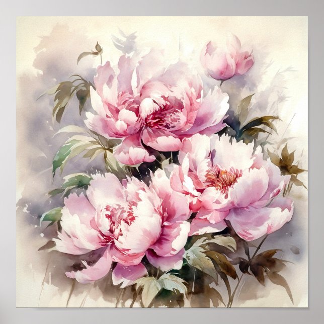 Impresión de arte de flores de peonía (Frente)