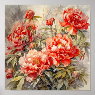 Impresión de arte de flores de peonía
