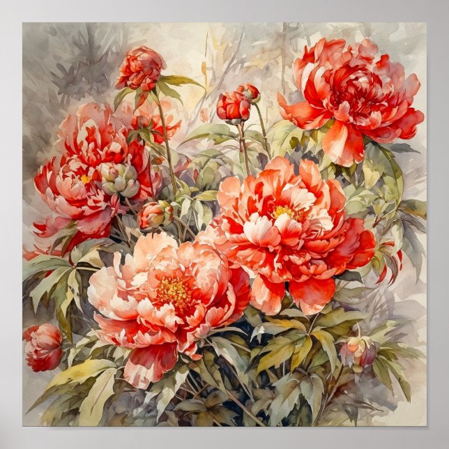 Impresión de arte de flores de peonía (Frente)