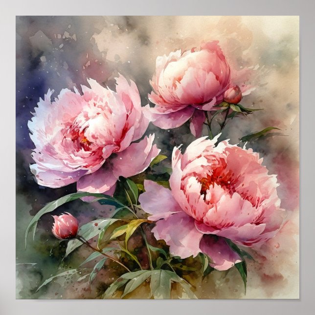 Impresión de arte de flores de peonía (Frente)
