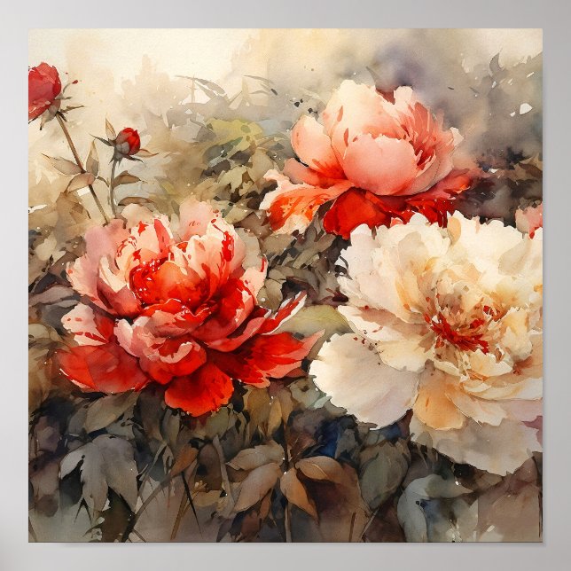 Impresión de arte de flores de peonía (Frente)
