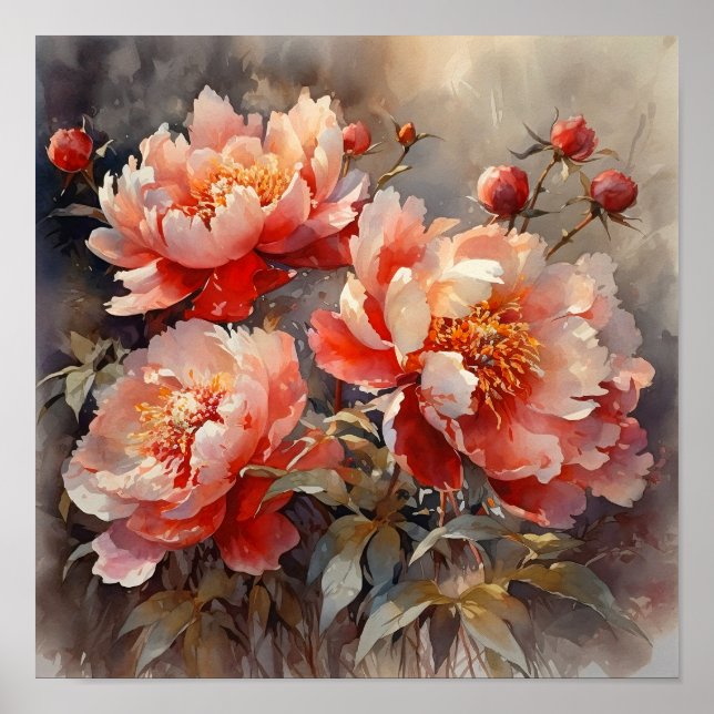 Impresión de arte de flores de peonía (Frente)