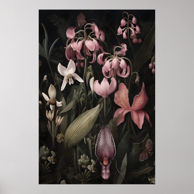 Impresión de arte de flores rosadas tropicales, Da (Frente)