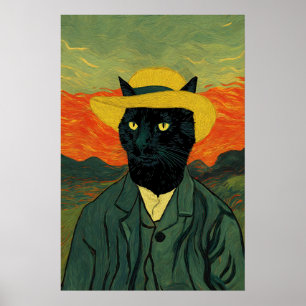 Impresión de arte de gato de Van Gogh divertido re