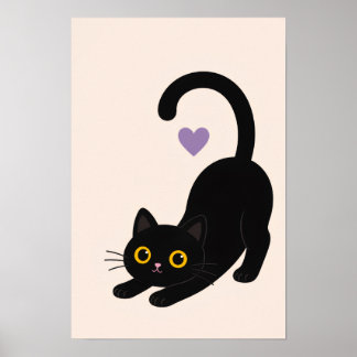 Impresión de arte de gato negro estirándose – Gato