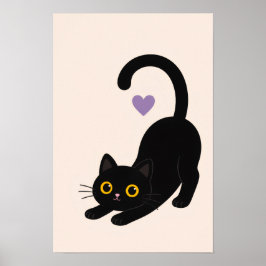 Impresión de arte de gato negro estirándose – Gato