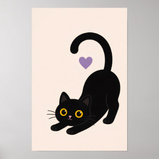 Impresión de arte de gato negro estirándose – Gato