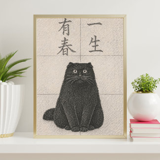 Impresión de Arte de Gato Negro Japonés | Matsumot