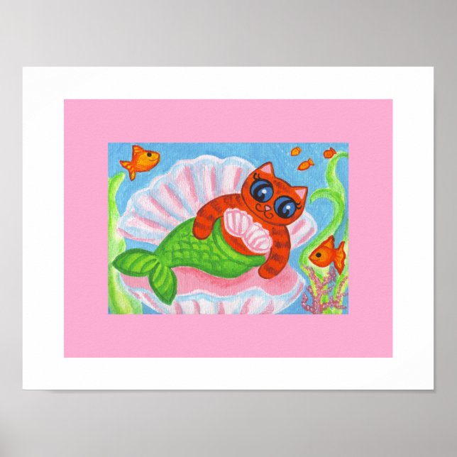 Impresión de arte de gato sirena en la pared (Frente)