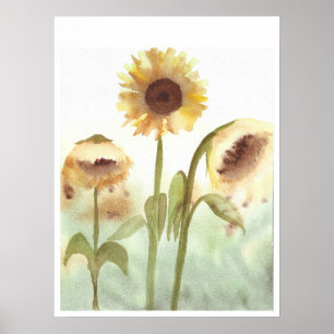 Impresión de arte de girasol de color acuático