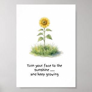 Impresión de arte de girasol en acuarela sobre lie