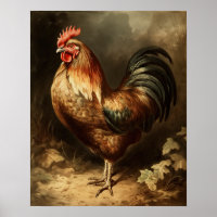 Impresión de arte de granja de gallo vintage