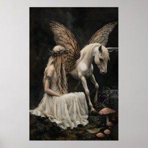 Impresión de arte de hada y pegaso, Dark Academia
