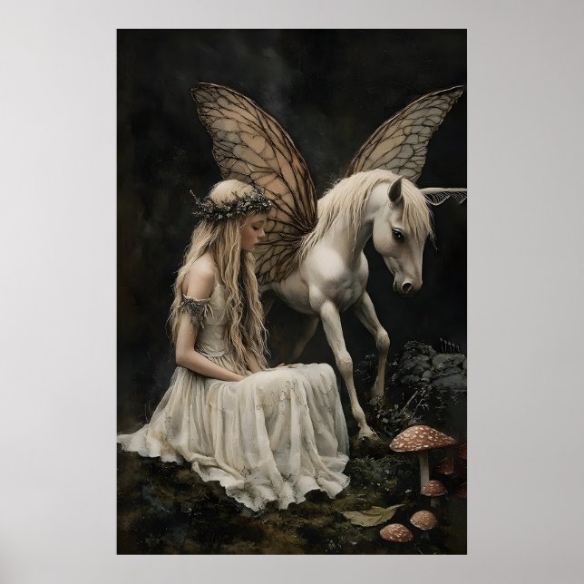 Impresión de arte de hada y pegaso, Dark Academia (Frente)