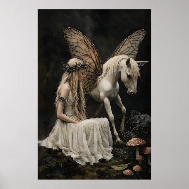 Impresión de arte de hada y pegaso, Dark Academia (Frente)