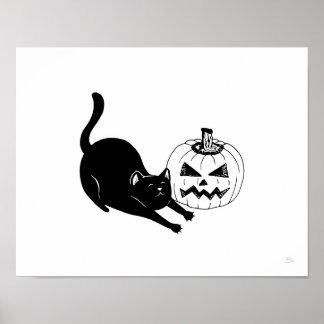 Impresión de arte de Halloween para gato negro y J