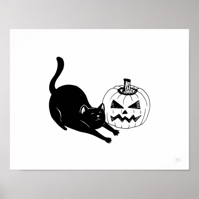 Impresión de arte de Halloween para gato negro y J (Frente)
