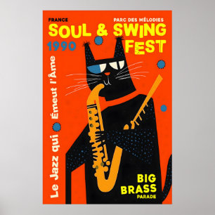 Impresión de arte de Jazz Cat 1990 Festival de Sou