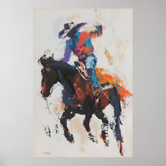 Impresión de arte de jinete de rodeo Bronco, pared (Frente)