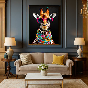 Impresión de arte de jirafa divertida maximalista
