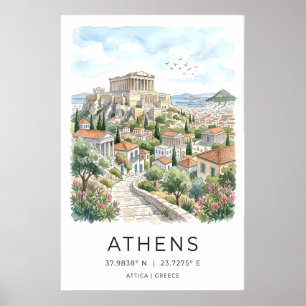 Impresión de arte de la ciudad de Atenas Partenón 