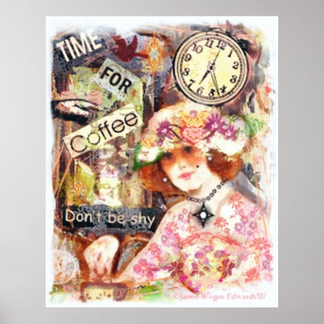 Impresión de arte de la dama de café de época (Frente)
