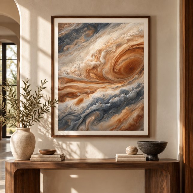 Impresión de arte de la ópera de nubes de Júpiter (Styled display of Jupiter Cloud Opera Art Print. Frame, mat and furnishings shown for illustration; select framing options separately.)