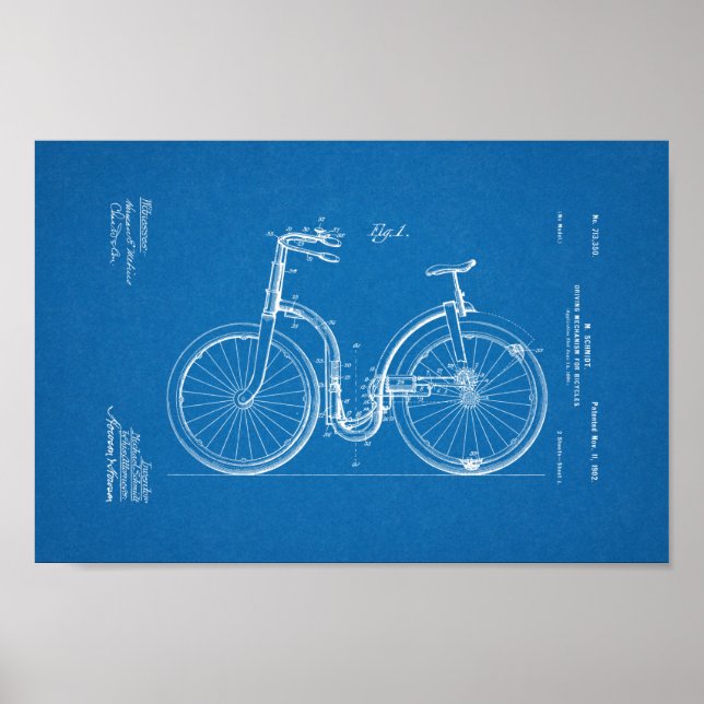 Impresión de arte de la patente de bicis de 1902 (Frente)