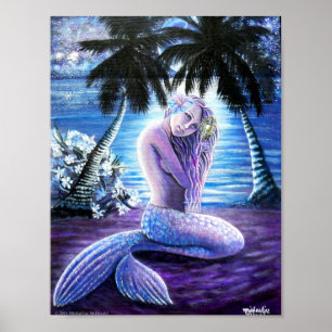 Impresión de arte de la sirena iluminada por luna