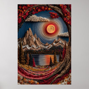 Impresión de arte de lago de montaña de otoño text