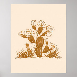 Impresión de arte de línea botánica de cactus del