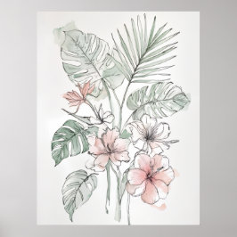 Impresión de arte de línea botánica tropical en pa