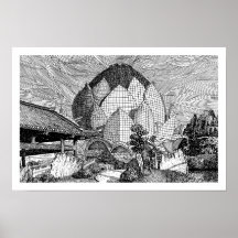 Impresión de arte de línea de arquitectura de loto
