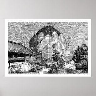 Impresión de arte de línea de arquitectura de loto