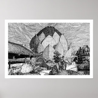 Impresión de arte de línea de arquitectura de loto