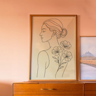Impresión de arte de línea de mujer botánica minim