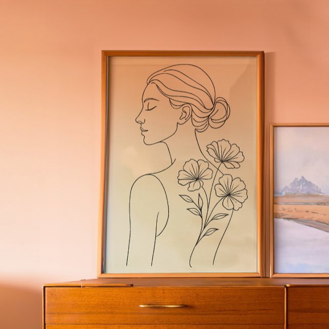 Impresión de arte de línea de mujer botánica minim (Subido por el creador)