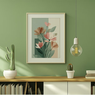 Impresión de arte de línea floral boho   Botánico 