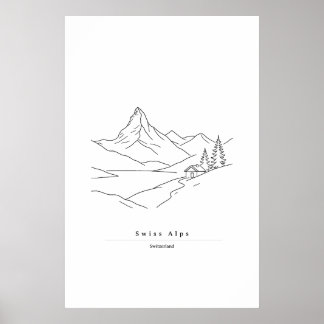 Impresión de arte de línea minimalista de los Alpe